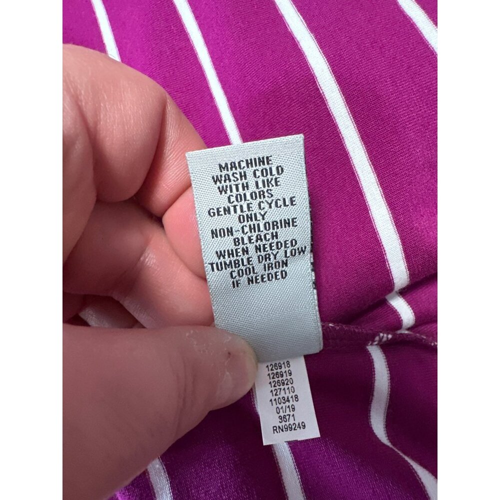 Catherines Women's Purple & White Striped V-Neck Short Sleeve Top Size 1X - Picture 7 of 8